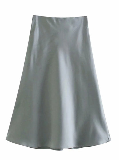 Satin A Line Skirt With Elastic Waist For Women Summer