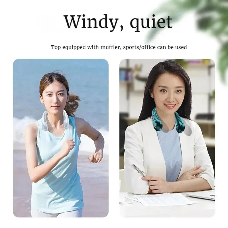 2024 USB Rechargeable Portable Neck Fan with Dual Ventilation