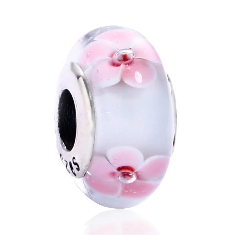 925 Sterling Silver Murano Glass Rainbow Snowflakes Stars Charm for Women Bracelet DIY Jewelry