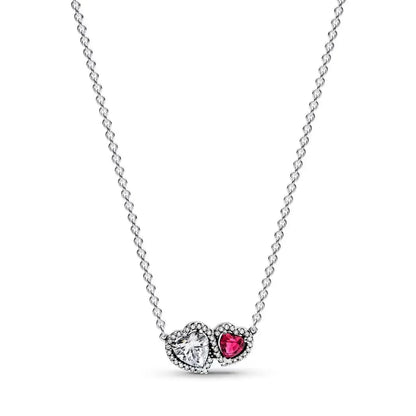 925 Sterling Silver Necklace with Colorful Bow Tie and Red Heart Zircon Pendant Classic Fashion Charm for Women