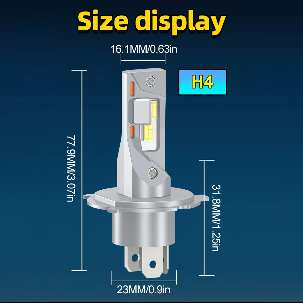 Ultra-Bright H4 LED Headlight Bulbs 29000LM 110W 6500K Fanless CSP Chips for Cars 12V 24V IP68 Waterproof 2-Pack