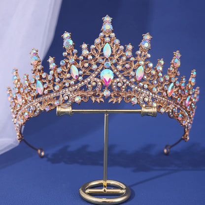 Luxury Bridal Crown - Baroque Queen Tiaras for Weddings & Parties gold AB