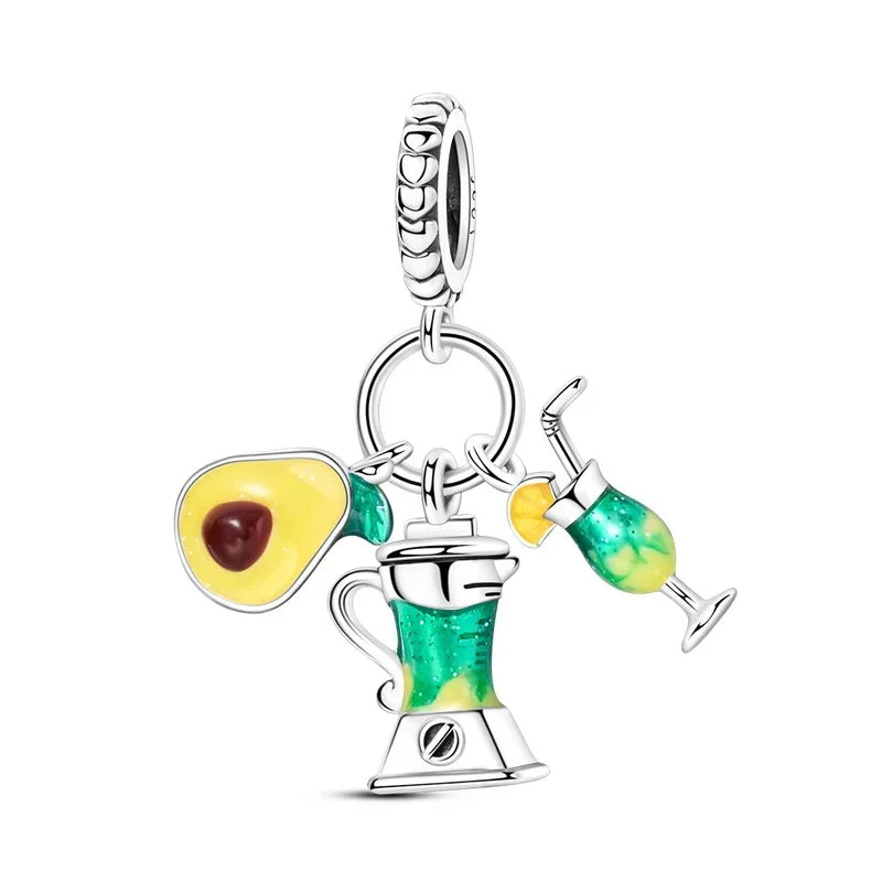 925 Sterling Silver Colorful Airplane Boat Camera Juice Charms Beads for DIY Necklace and Bracelet Jewelry Gifts