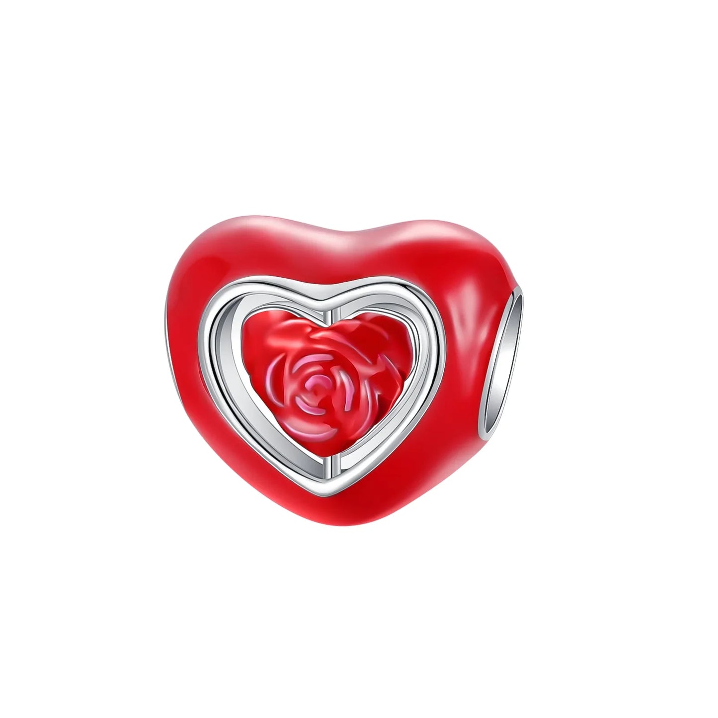 Original 925 Sterling Silver Red Charm Beads Set Heart Cherry Strawberry Flower Fish Zircon Accents for DIY Necklace and Bracelet Jewelry Gift