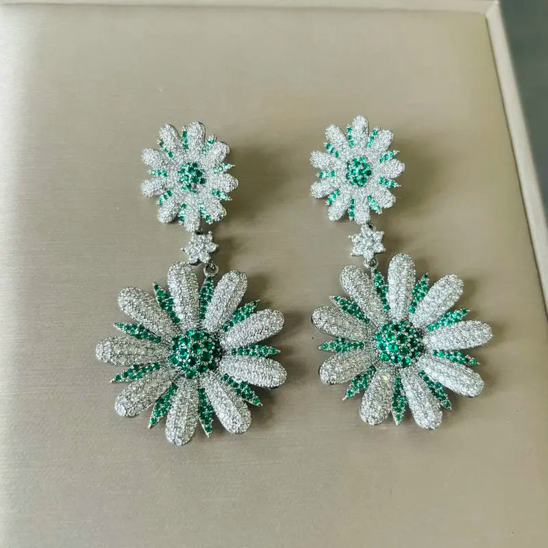 Bilincolor Luxury Blue Flower Drop Earrings for Women - Elegant Wedding Jewelry Gift