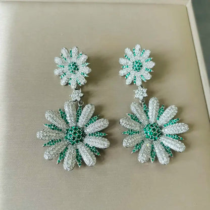 Bilincolor Luxury Blue Flower Drop Earrings for Women - Elegant Wedding Jewelry Gift