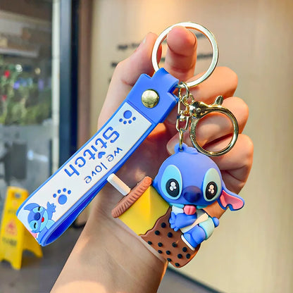 Kawaii Anime Disney Keychain Set Featuring Mickey Mouse, Minnie, Lilo & Stitch