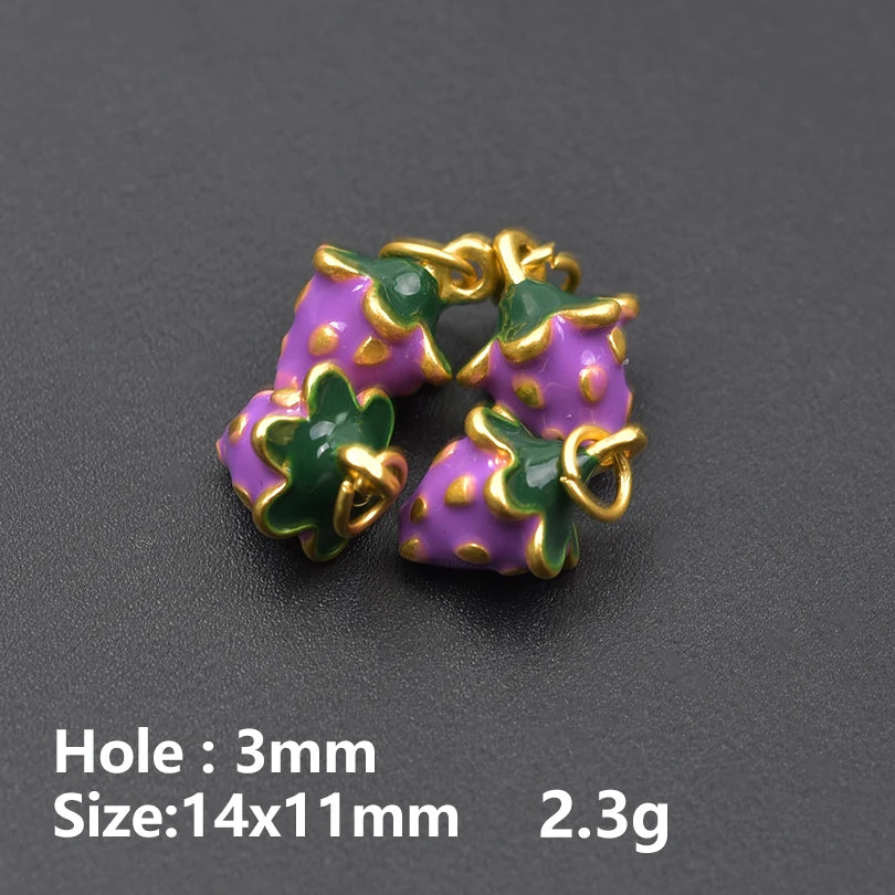 3D Enamel Fruit Charms Set for DIY Jewelry Making Strawberry Grape Pendants 5pcs