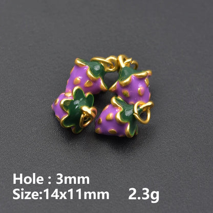 3D Enamel Fruit Charms Set for DIY Jewelry Making Strawberry Grape Pendants 5pcs