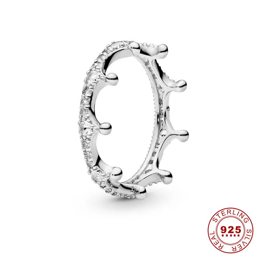 Crown 925 Sterling Silver Rose Gold Stackable Ring with Shiny Zircon for Women Elegant Wedding and Party Gift PAR007-A