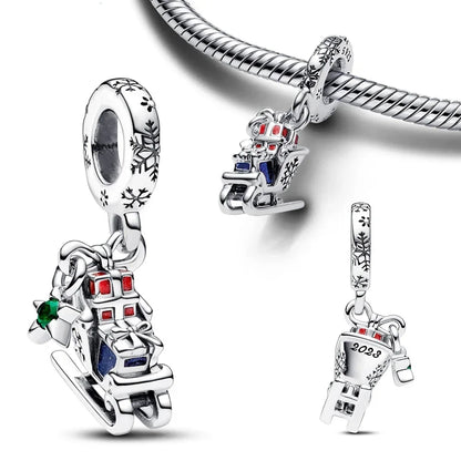 Original 925 Sterling Silver Christmas Charms Santa Claus Reindeer Earrings Beads for Necklace and Bracelet DIY Fine Jewelry Gifts
