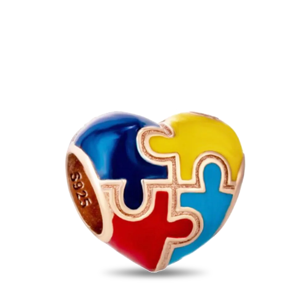 925 Sterling Silver Zirconia Heart Gold Silver Charm