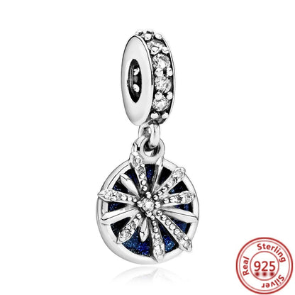 Sterling Silver Blue Zircon Feather Crown Moon Pendant Charm Bracelet Beads Y649 3mm-4mm