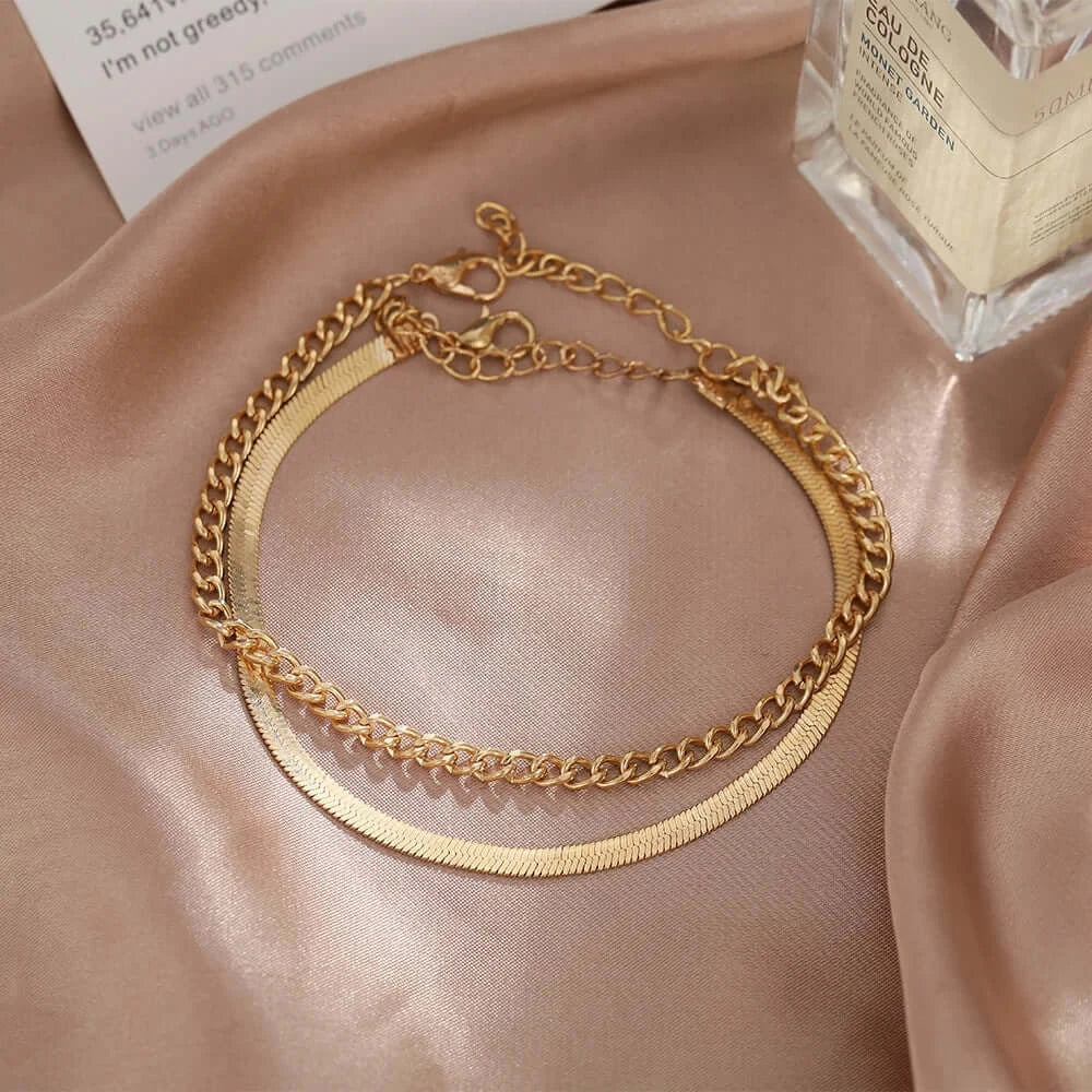 Vintage Gold Flat Snake Chain Anklet for Women Beach Jewelry