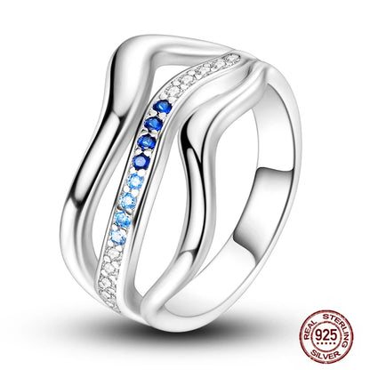 Hot Blue Zircon Ring for Women in 925 Sterling Silver Sparkling Star Moon Design Elegant Wedding Jewelry LLTR210