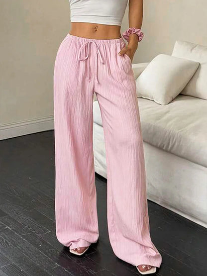 Summer Pink Lace Up Streetwear Trousers For Women Casual