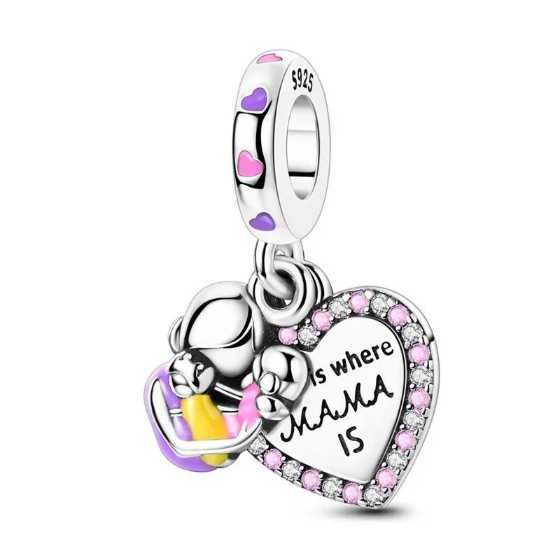 Sparkling Birthstone Heart Charm 925 Sterling Silver Pendant Bead for Mom DIY Jewelry Gift