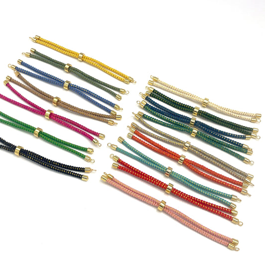 Adjustable Nylon Rope Bracelet Set with Brass Cord Ends for DIY Jewelry Making - 10 Pieces