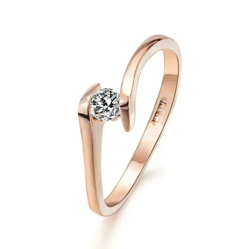 Elegant Rose Gold Zircon Crystal Ring for Women - Fashion Wedding Band Accessory