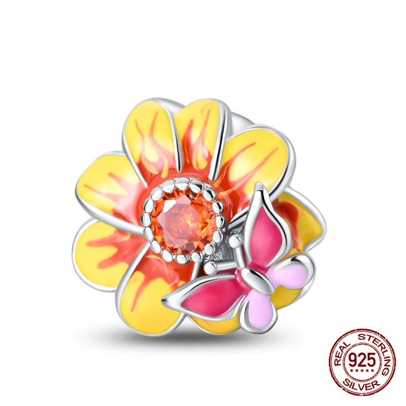Elegant Sterling Silver Purple Flower Beads for DIY Jewelry and Charm Bracelets