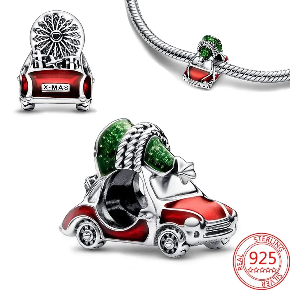 Original 925 Sterling Silver Christmas Charms Santa Claus Reindeer Earrings Beads for Necklace and Bracelet DIY Fine Jewelry Gifts