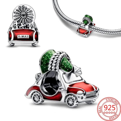 Original 925 Sterling Silver Christmas Charms Santa Claus Reindeer Earrings Beads for Necklace and Bracelet DIY Fine Jewelry Gifts