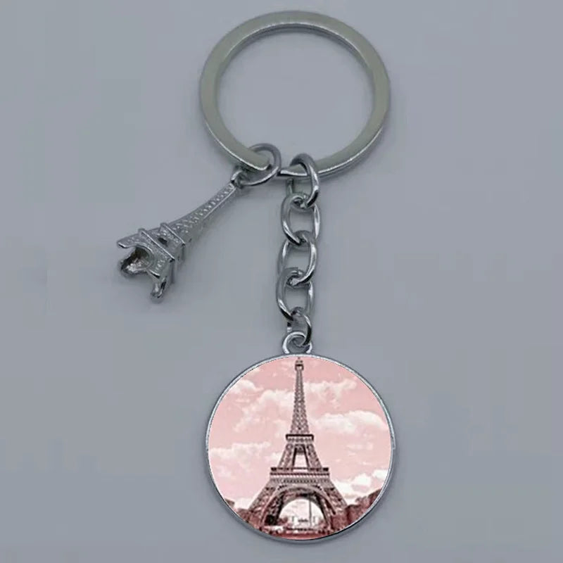 Paris Eiffel Tower Glass Pendant Keychain for Women with Artistic Design