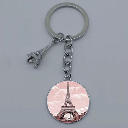 Paris Eiffel Tower Glass Pendant Keychain for Women with Artistic Design