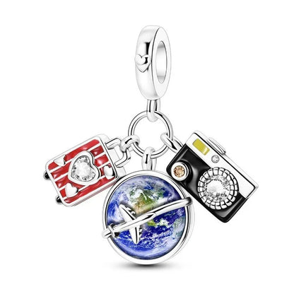 925 Sterling Silver Colorful Airplane Boat Camera Juice Charms Beads for DIY Necklace and Bracelet Jewelry Gifts