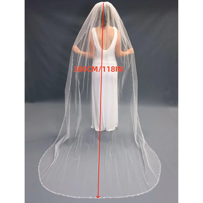 Exquisite Cathedral Wedding Veil with Crystal Beaded Rhinestone Edge
