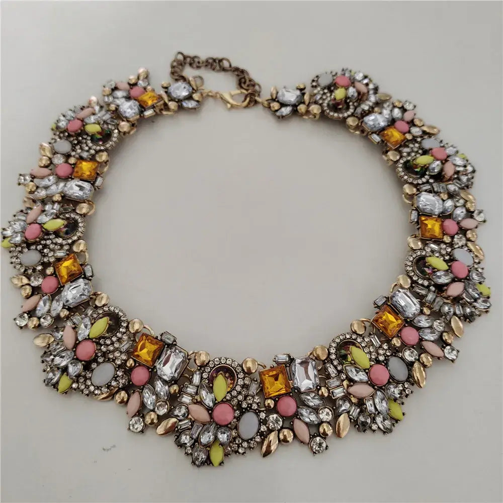 Indian Ethnic Crystal Rhinestone Necklace Earrings Set for Bridal 2024 Champagne Clear