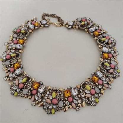 Indian Ethnic Crystal Rhinestone Necklace Earrings Set for Bridal 2024 Champagne Clear