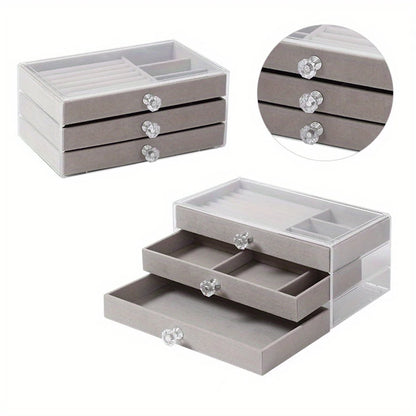 Stylish Acrylic Jewelry Storage Box User Friendly Top Rated Organizer Gray
