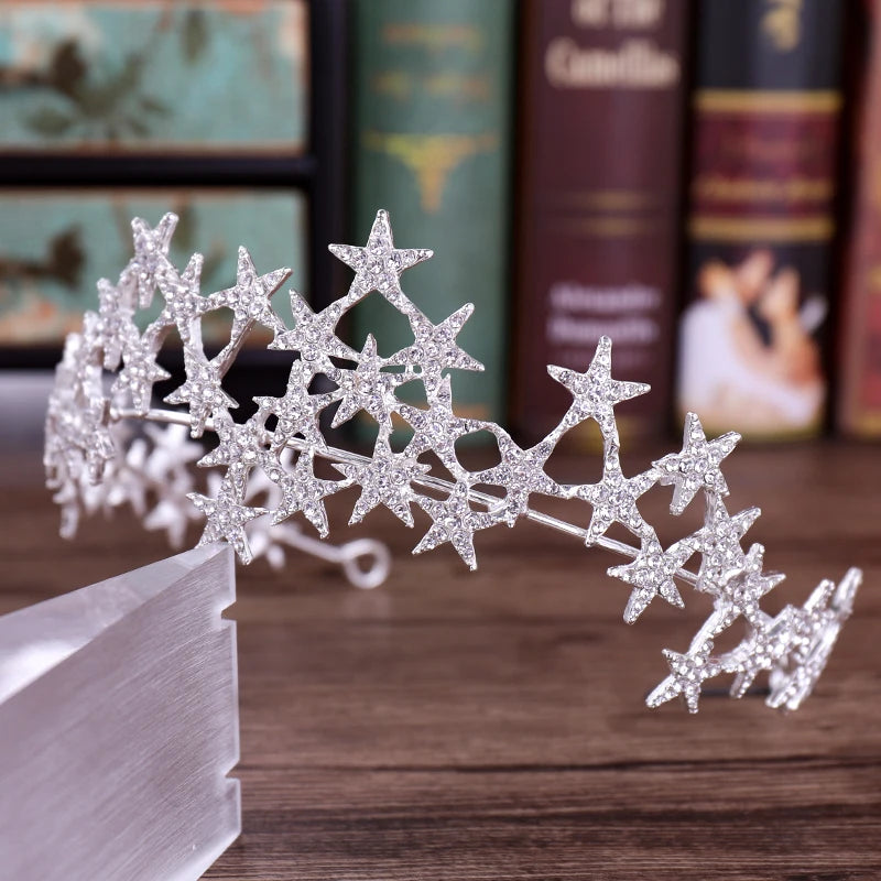 Elegant Rhinestone Star Crystal Bridal Tiara for Weddings and Parties