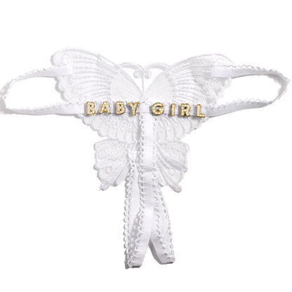 Personalized Butterfly Name Thong Set - Sexy Transparent G-String Lingerie for Women