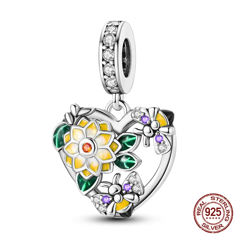 Elegant Sterling Silver Purple Flower Beads for DIY Jewelry and Charm Bracelets