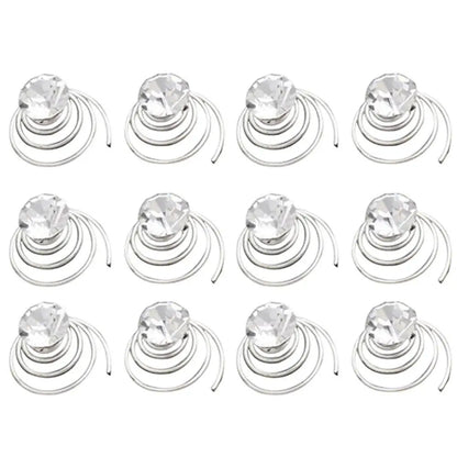 Elegant Bridal Rhinestone Spiral Hair Pins with Crystal Flowers for Wedding Hairstyles