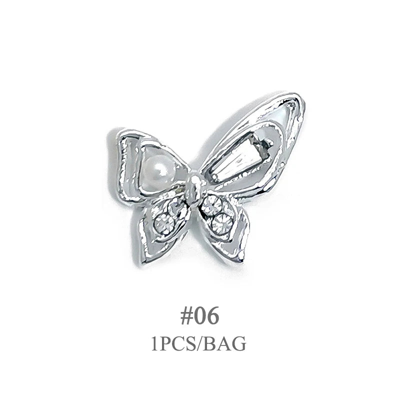 Elegant Gold Silver Metal Bowknot Nail Charm 3D Rhinestone Decor for DIY Manicure Art