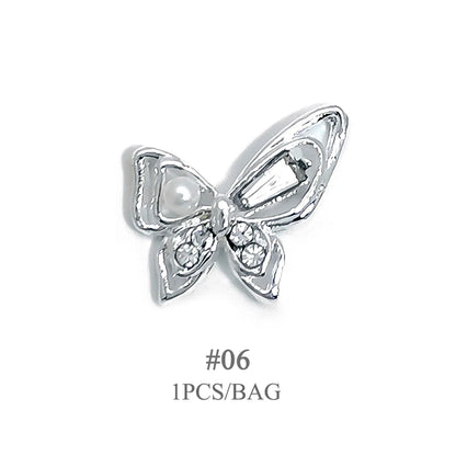 Elegant Gold Silver Metal Bowknot Nail Charm 3D Rhinestone Decor for DIY Manicure Art