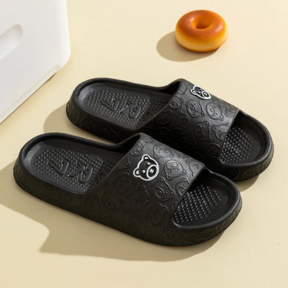 Men's Slippers Summer Cartoon Bear Indoor Soft Thick Sole Anti Slip Women Exquisite Slides black