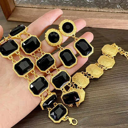 Vintage Inspired Geometric Black Metal Jewelry Set for Women