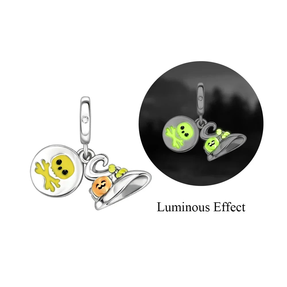 925 Sterling Silver Halloween Charms Set Pumpkin Skull Witch Ghost Beads for Bracelet Necklace Jewelry