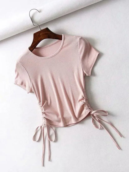 Sexy Side Drawstring Ruched Tank Knit Crop Tees Women 2024