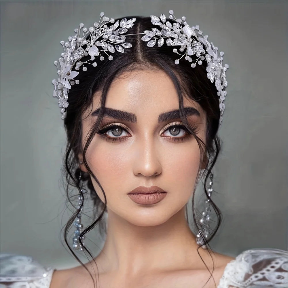 Elegant Pearl & Crystal Bridal Headband - Stunning Rhinestone Leaf Tiara for Women