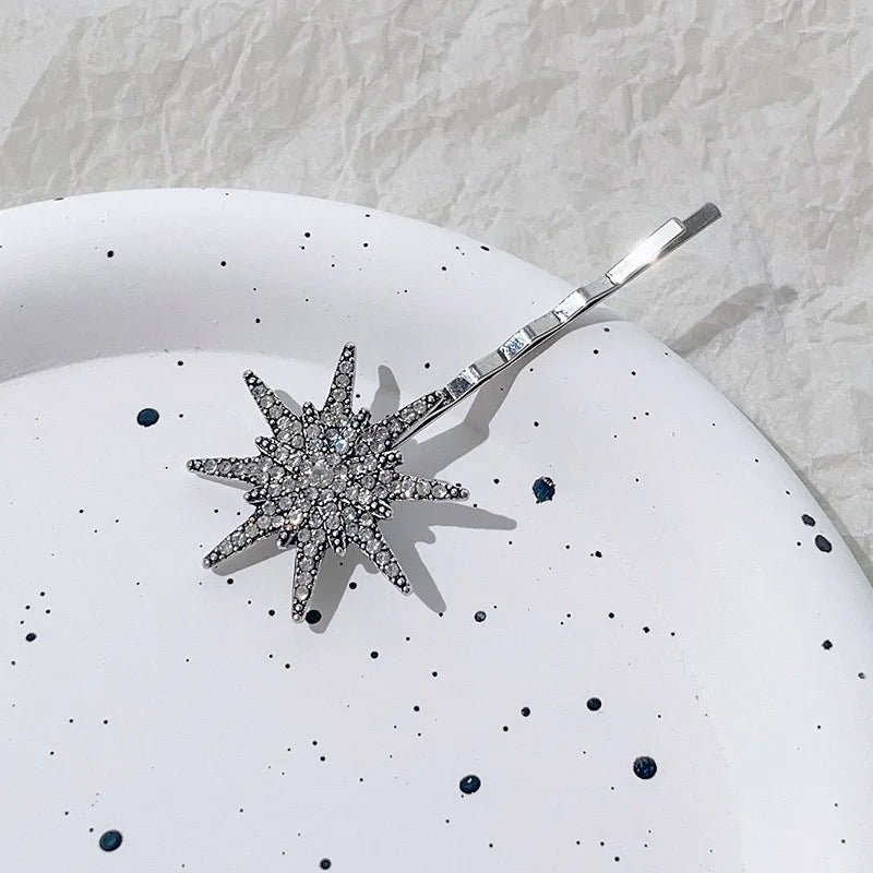 Geometric Stars & Moon Rhinestone Hair Clip Set - Top-Rated Bridal Hairpins for Women Antique Silver 1
