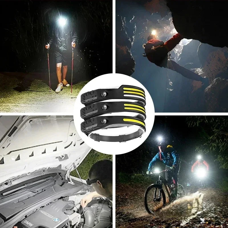 LED COB Induction Headlamp USB Rechargeable Waterproof 5 Modes