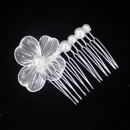 Bridal Bliss Flower Pearl Hair Comb Pins - 2PCS Wedding Accessories Flower P Silver