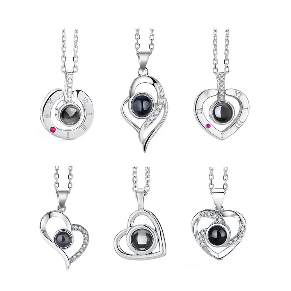100 Languages I Love You Heart Pendant Necklace Romantic Projection Jewelry Gift for Women
