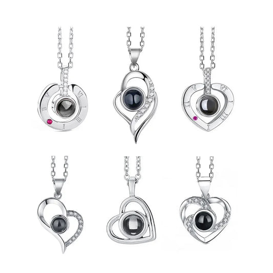 100 Languages I Love You Heart Pendant Necklace Romantic Projection Jewelry Gift for Women