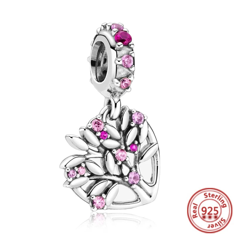 Springtime 925 Silver Pink Flower Ice Cream Charm Pendant for DIY Bracelets Y304